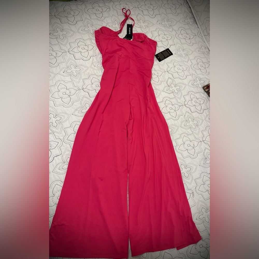 BEBE NWT Pink Strappy Slit Leg Jumpsuit - Picture 6 of 9